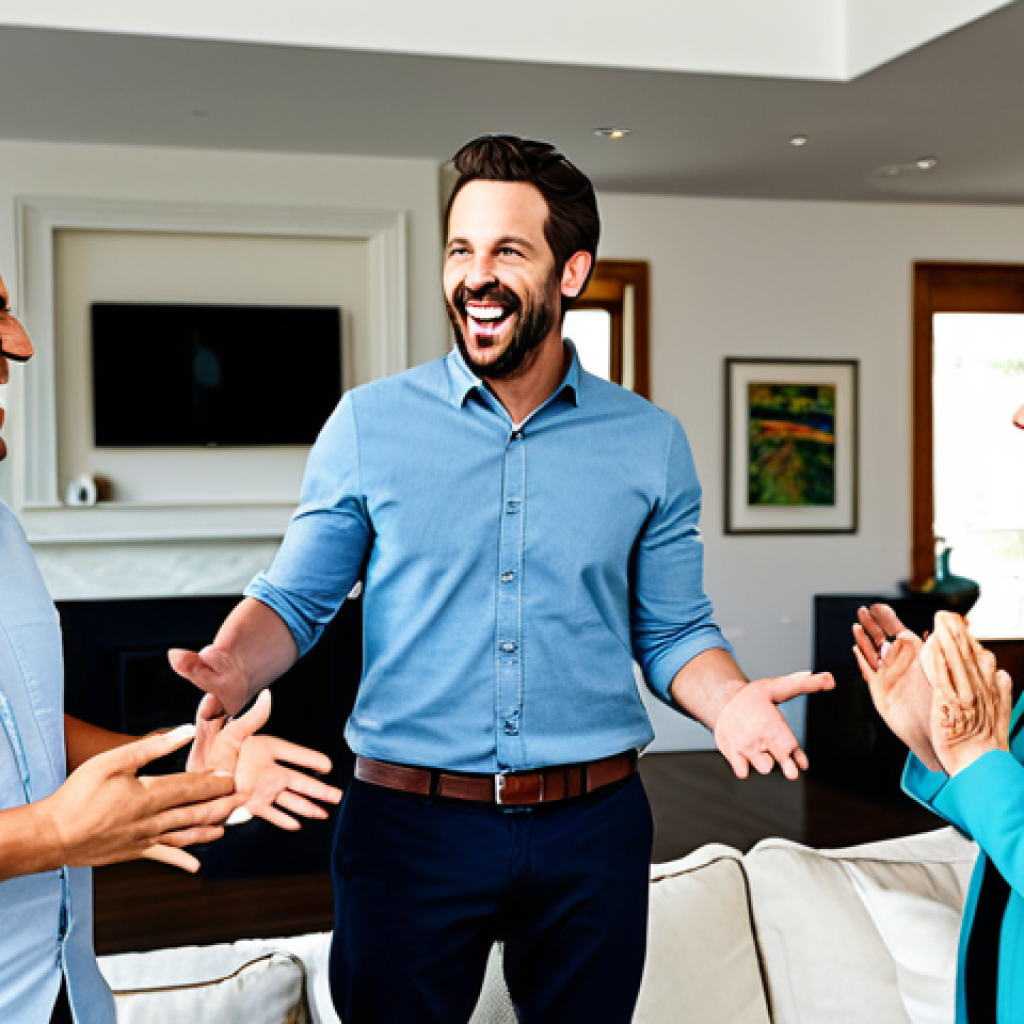 사회적 언어치료 기법 - **Prompt:** A diverse group of fully clothed adults engaged in a lively conversation, laughing and g...