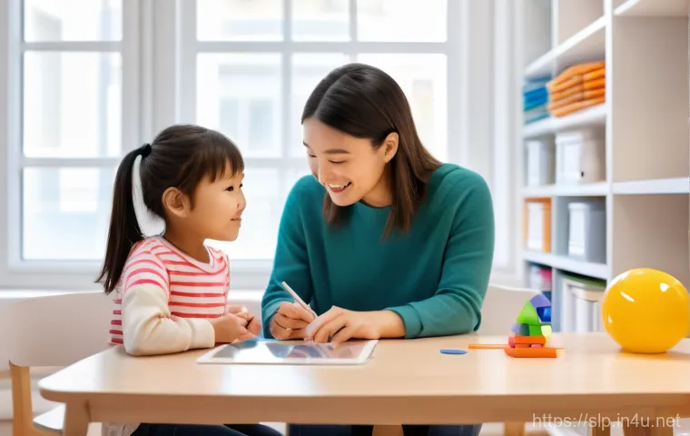 언어치료 연구 동향 - **Image Prompt 1: Personalized AI-Powered Speech Therapy Session**
A brightly lit, modern speech...