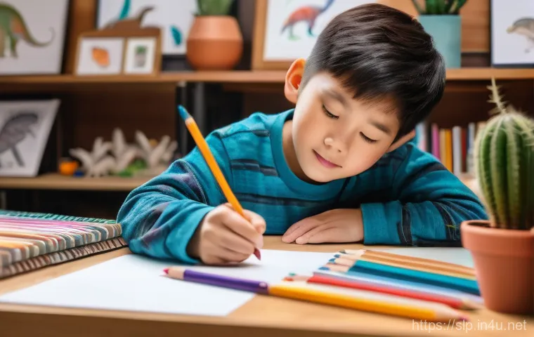 자폐 스펙트럼 언어치료 - A heartwarming, brightly lit close-up of a 10-year-old boy named Ham Jeong-yoon with autism spectrum...