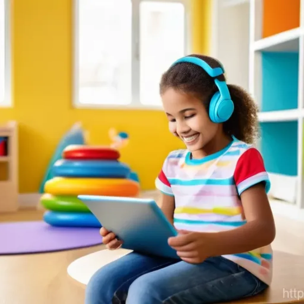 언어 치료 기술의 변화 - **Prompt:** A heartwarming scene in a modern, brightly lit language therapy room. A smiling, diverse...