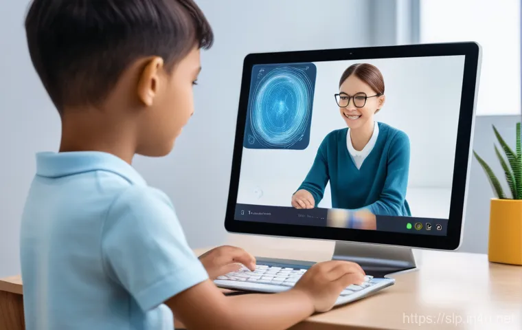 언어 치료 기술의 변화 - **Prompt:** A heartwarming scene in a modern, brightly lit language therapy room. A smiling, diverse...